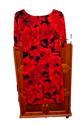 connected apparel red and black dress Black Red Floral 3/4 Sleeve Dress, Size 20W
