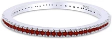 Eternity Stackable Wedding Ring Simulated Garnet 14K White Gold Plated Silver