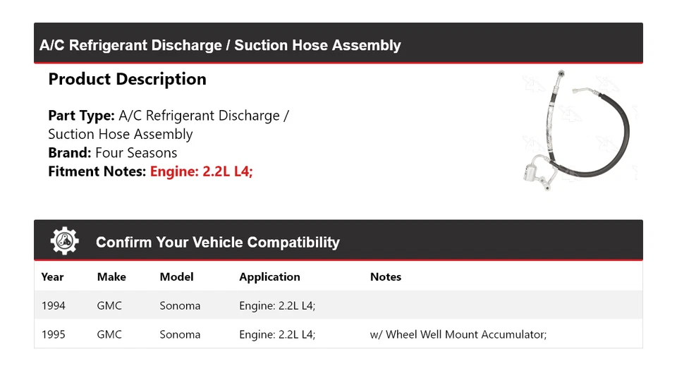 Conjunto de manguera de succión/descarga de refrigerante aire acondicionado GMC Sonoma 1994-1995 4 estaciones Foto 2 de 4