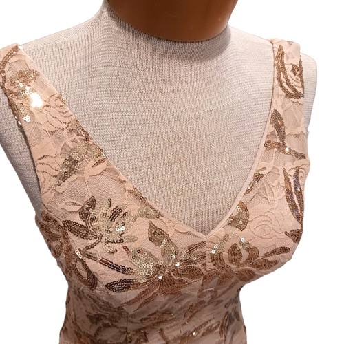 Size Small City Triangles Formal Womens Dress Prom Sequins Gold NWT Floral Forml - Picture 3 of 10