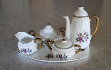 Vintage Enesco Miniature Bone China Tea Set 8 Pieces Dollhouse Decor Floral