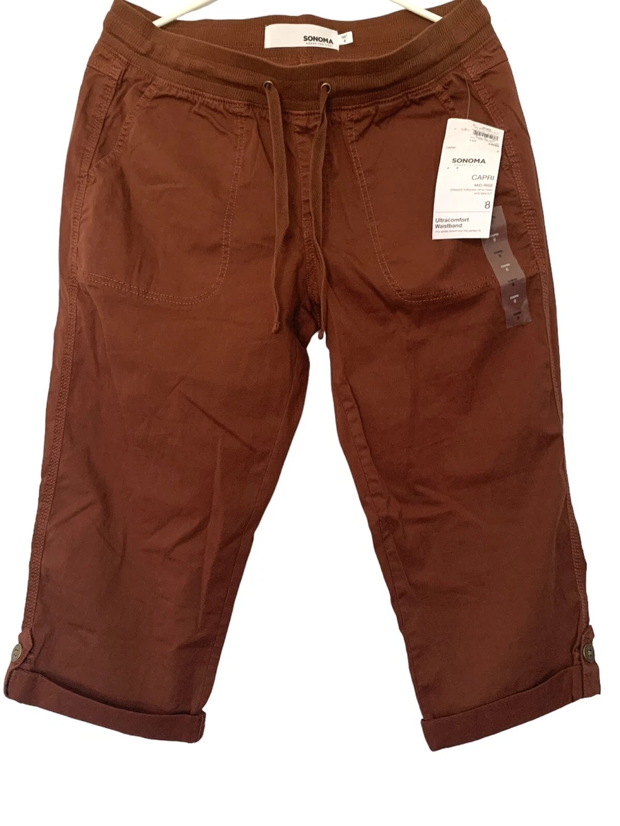 Sonoma Mid Rise Capris Pants Brown Spicy Choc Size 8