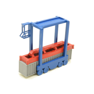 Van Carrier Hafen Portalhubwagen blau/rot mit Spreader und Container, Spur N