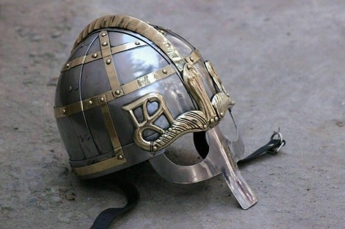 Viking Helmet with Chainmail Medieval Norman Knight Battle Armor Costume Decor - Picture 6 of 6
