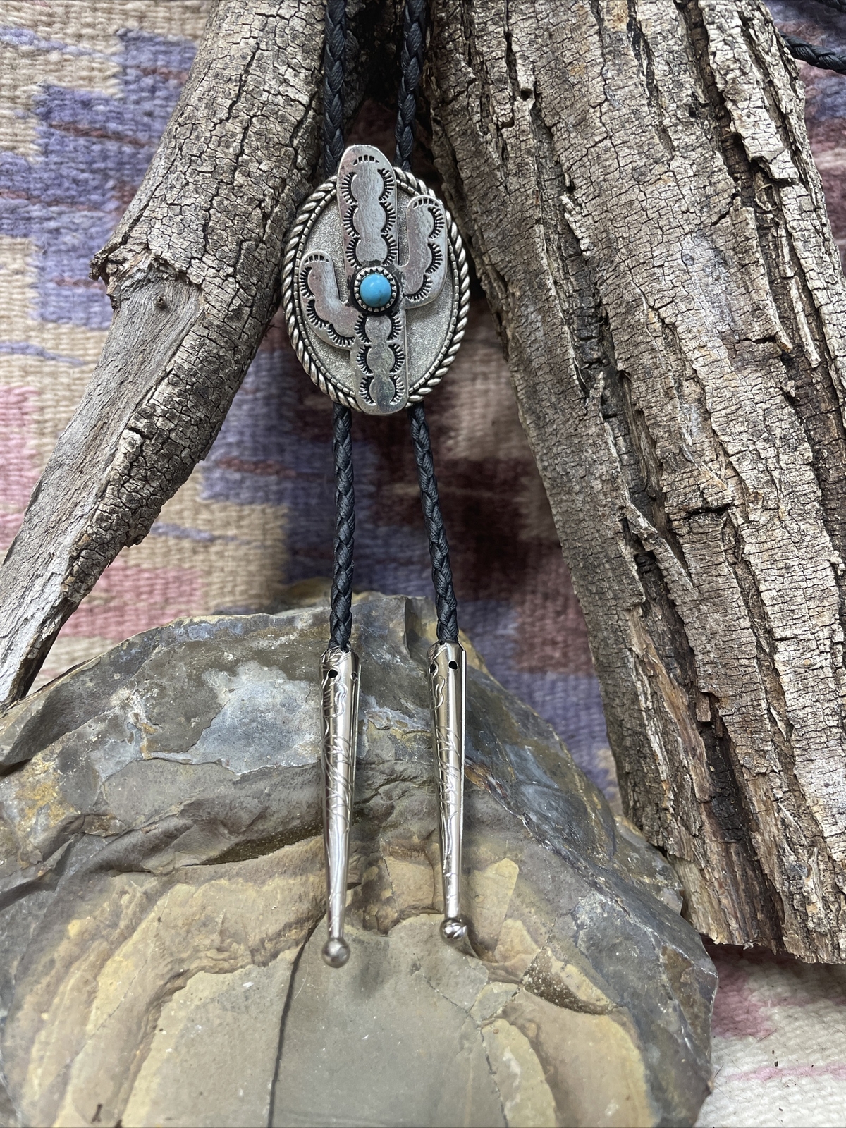 Saguaro Cactus Turquoise Silver Bolo Tie Western Southwest WEDDING Fall Festival