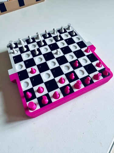 Portable 2-in-1 Chess and Checkers Game Set - Colors In Description - Picture 2 of 6