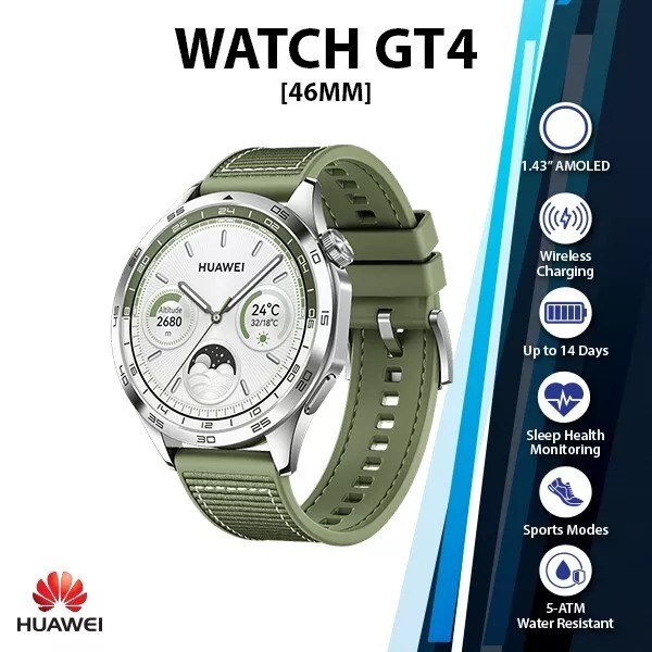 Huawei Watch GT 4 iOS Android Smartwatch(46mm, Green, Brand New, Ready Stock) Huawei Watch GT 4 iOS Android Smartwatch(46mm, Green, Brand New, Ready Stock)