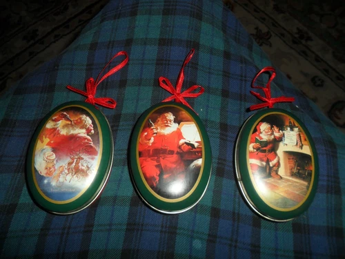 Vintage 1990 Coca Cola Tin Trinket Box Christmas Ornament Lot Of 3 Unique Tins