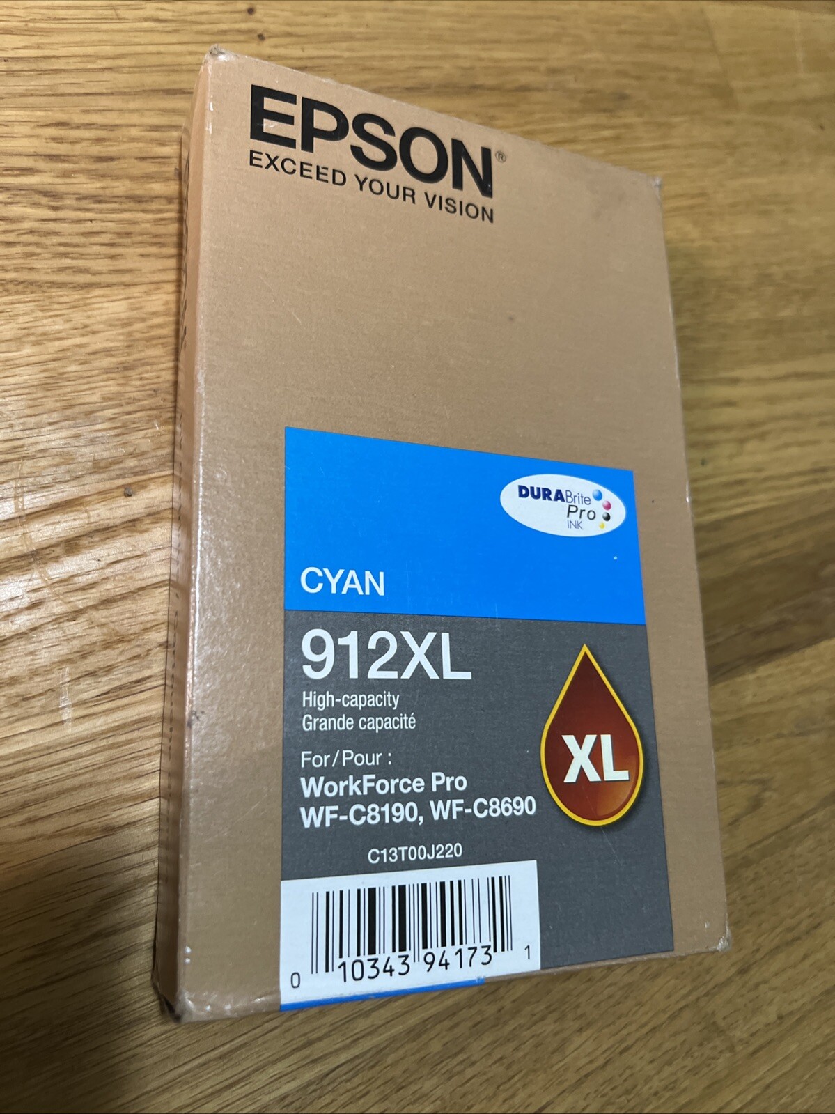 T912XL220 Original OEM Epson 912XL DURABrite Ink Cartridge, Cyan High Yield