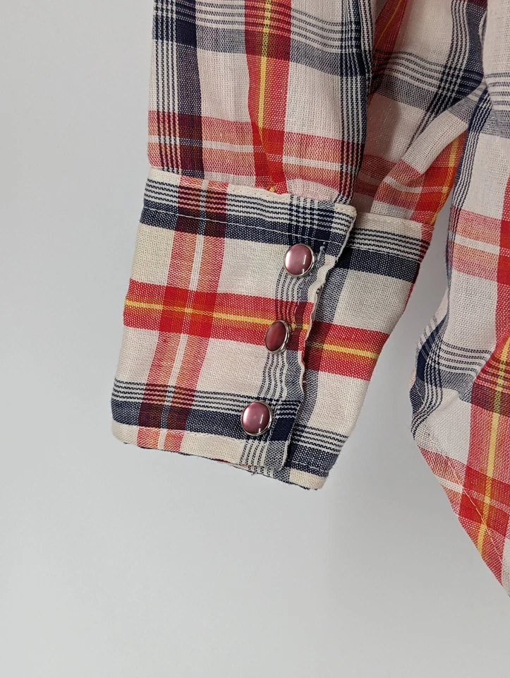 Camisa Rockabilly Sears Western Wear Vintage Años 70 Cuadros Rosa Vidrio Botón a Presión M Foto 4 de 4