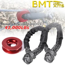Black Synthetic Fiber Winch Rope Soft Shackle Recovery Snatch Pulley Ring Roller