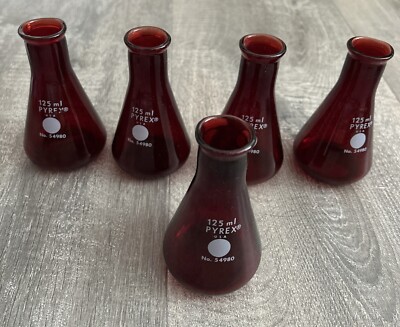 Lot Of 5 Vintage Pyrex Red Glass Flask 125 ml No. 54980 USA Mint ...