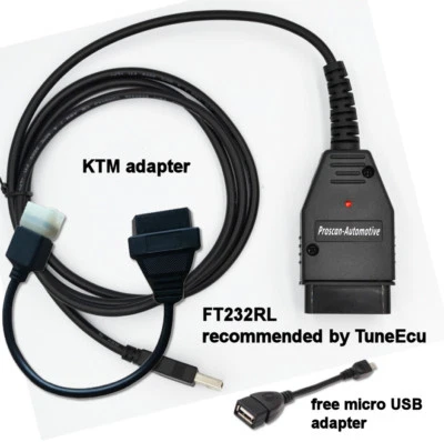 PROSCAN AUTOMOTIVE TUNEECU DIAGNOSTIC CABLE LEAD + KTM ADAPTOR - FITS KTM BIKE 690 990 1190
