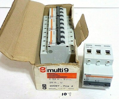 #10 Box Of 4 NEW Merlin Gerin Multi 9 C32H 25 Amp 3 Pole Circuit Breakers Type U
