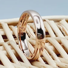 4MM Rose Gold Tungsten Proposal Band, Men's High Polished Dome Wedding Ring