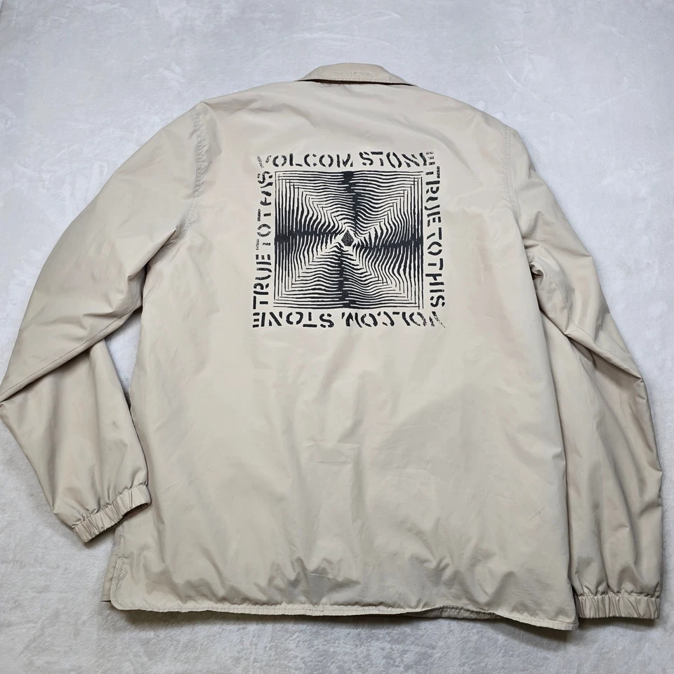 Volcom Stone Windbreaker Jacket Mens XL Beige Water Resistant Back Logo Skater - Image 3 of 4