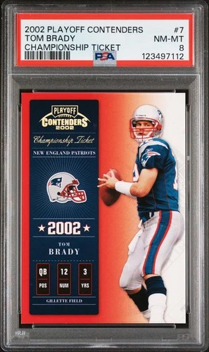 2002 PLAYOFF CONTENDERS CHAMP TICKET #7 TOM BRADY 34/250 PSA 8