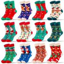 MGparty 12 Pairs Kids Christmas Socks Holiday Crew for Boys 3-5T, Multi