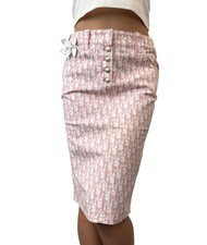 Christian Dior Vintage 2004 Trotter Monogram Denim Skirt 38 Pink White Flower
