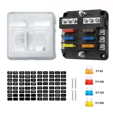 For 12V 24V 6-Way Auto Blade Fuse Holder Box Block with LED Indicator Car Marine