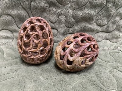 Set of Soapstone Hand Carved Eggs with Chick and Buddha With Elephant