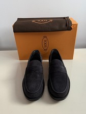 Tods Suede Slip On Penny Loafer Shoes Navy Blue UK 7.5 EU 41.5 Mr Porter £595 BN