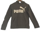 PUMA Boys Hoodie Youth Medium 10/12 Gray Logo Pullover Sweatshirt