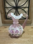 Fenton Pitcher Dusty Rose Overlay Iridescent Handpainted Beaded Melon No Damage