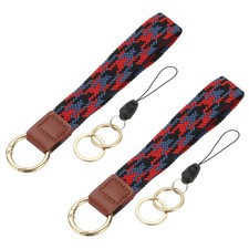 Keychain Wristlet, 2 Pcs Cute Keychain Woven Wrist Lanyard, Black/Blue/Red