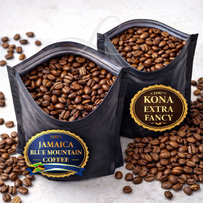 Jamaica Blue Mountain Coffee & Kona Coffee Combo | 3 lbs each | 6 Bags Total