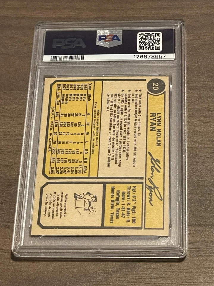 1974 OPC O-Pee-Chee #20 Nolan Ryan Angels FRESH GRADE PSA 5, RARE, TOTAL POP 98! - Image 2 of 2
