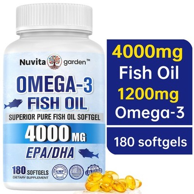 4000mg Omega-3 Fish Oil Supplement Healthy Joint & Heart Wellness 180 Softgels