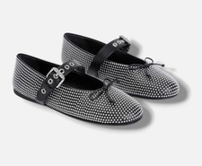 Miu Miu Black Leather Studded Ballerina Flats Size 38.5