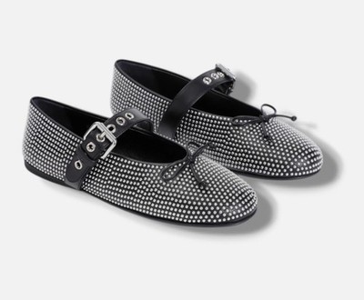Miu Miu Black Leather Studded Ballerina Flats Size 38.5
