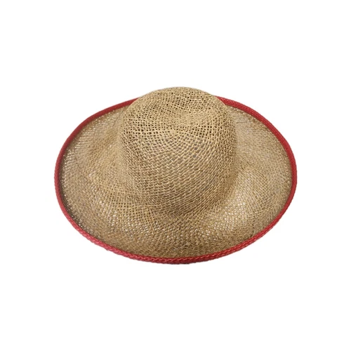 Natural Straw Hat Red Trim Boho Garden Sun Unbranded Pre-owned 