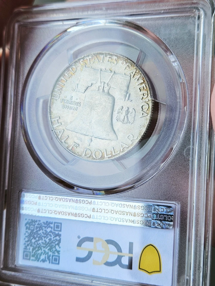 Medio dólar Franklin 1959 graduación profesional MS65 FBL tonificado RDA FS-801 🌈  Foto 4 de 4