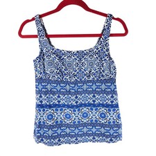 Lands End Tankini Top Underwire Removable Pads Tummy Control Striped Blue 8