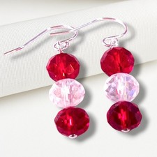 Sterling Silver Crystal Red Clear Earrings Handmade Faceted Dangle Drop Hooks