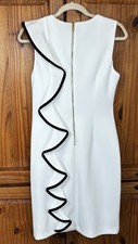 Calvin Klein Women's White Black Ruffle Sleeveless Sheath Dress Size 8 Zip