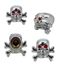 4x Skull Cross Bones Shape Silver Car/Truck Valve Stem Air Cap Covers Tire Wheel