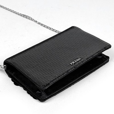 PRADA Logo Chain Shoulder Bag Sequin 2WAY Shoulder Bag Satin Nero 