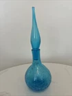 Blenko Crackle Glass Decanter With Stopper Turquoise Blue