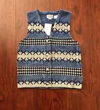 St Louis Handloomed Western Chenille Knit Buffalo Nickel Button Blue Vest Small
