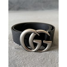 Gucci Double G Buckle Black Leather Men's Belt Size 85/34