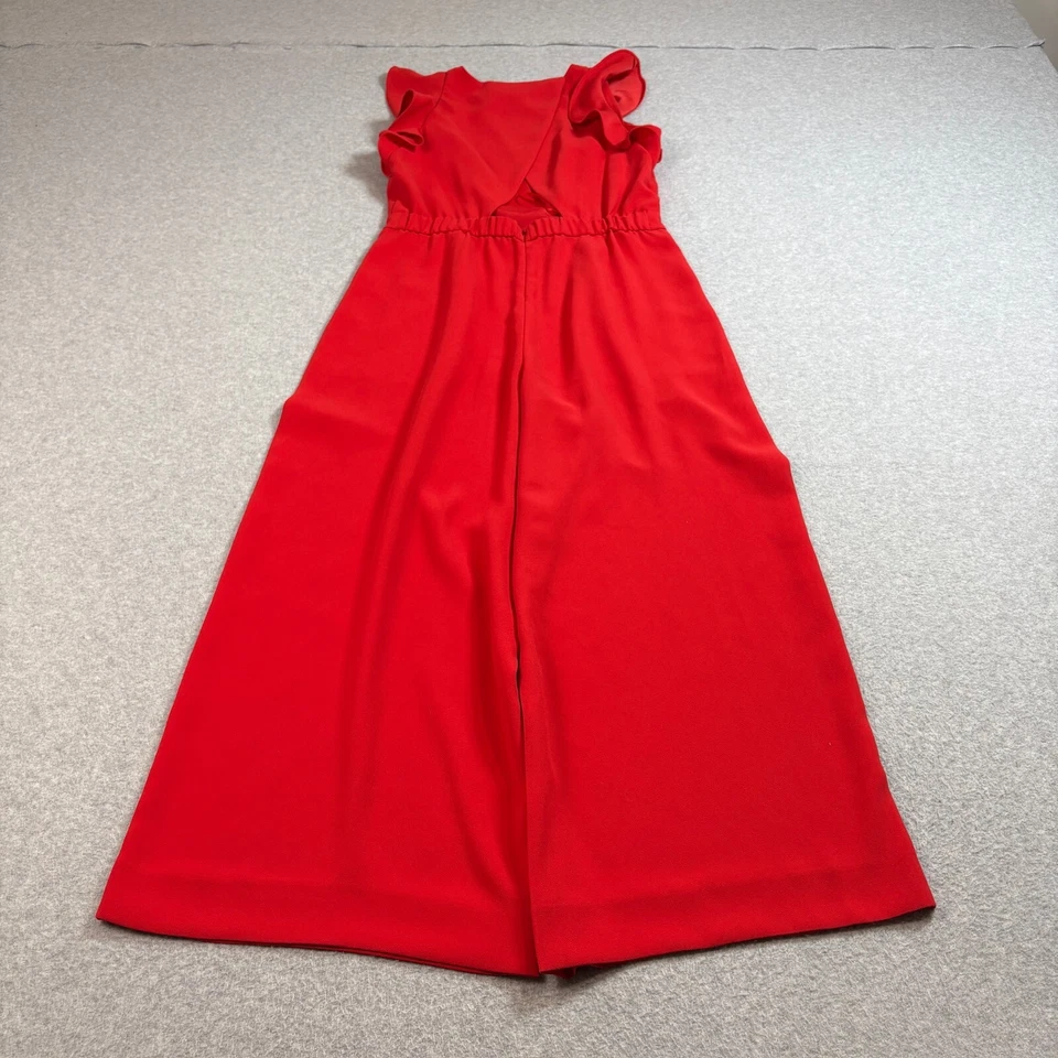 Mono J Crew Mujer 4 Rojo Pierna Ancha Manga Volantes Espalda Abierta Náutico Una Pieza Foto 2 de 4