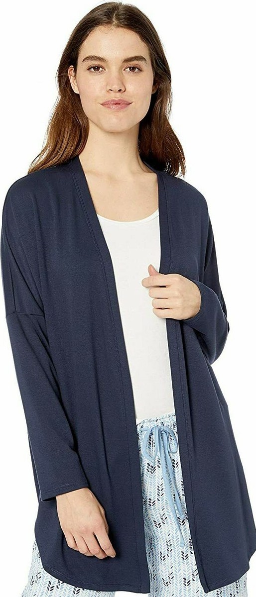 Natori TAO Navy Blue Rayon Knit High Low Open Topper Cardigan Sweater Robe  XL