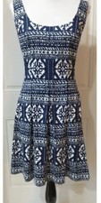 Nine West Sleeveless Fit And Flare Dress Sz 6 Navy Blue, White Pockets