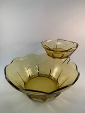 Vintage Anchor Hocking Chip & Dip set - Swedish Modern - Honey Gold Original box