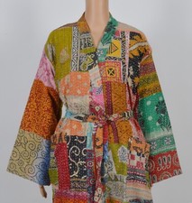 Kantha Robe Winter Long Coat Indian Handmade Patchwork Print Boho Kantha Jacket