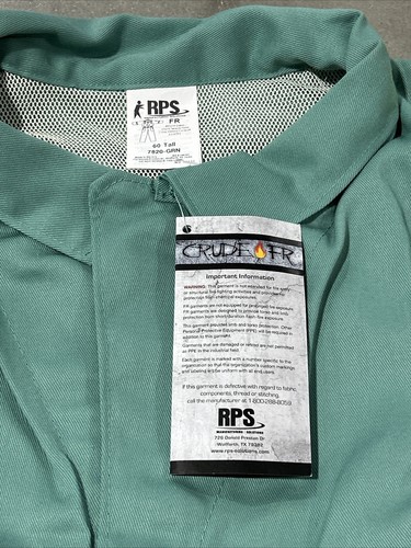 CRUDE Fire Retardant Ultra Soft Vented Coveralls Oil & Gas- 60 Tall 7820-Grn NEW - Picture 2 of 5